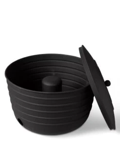 Matte Black Ribbed Hose Pot With Lid -Garden Care Sale 8611991 5868 tif
