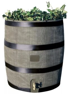 Round Rain Barrel With Planter, 35 Gallons -Garden Care Sale 8612856BK 08V tif
