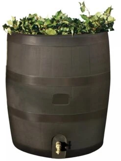 Round Rain Barrel With Planter, 35 Gallons -Garden Care Sale 8612856WALNT 01V tif