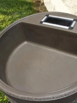 Round Rain Barrel With Planter, 35 Gallons -Garden Care Sale 8612856WALNT 02V tif